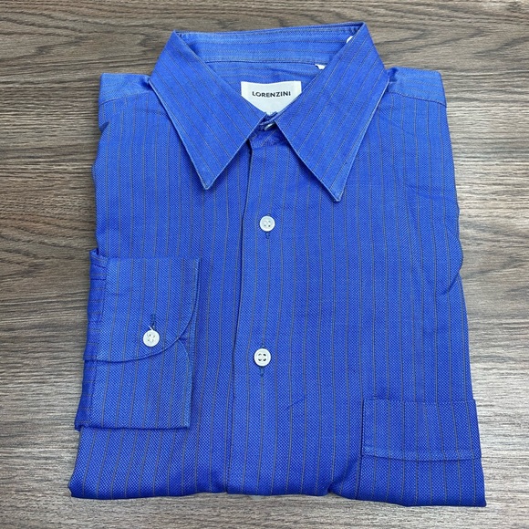 Lorenzini Blue w/ Gold Stripe Dress Shirt 16 34/35 - Picture 1 of 3